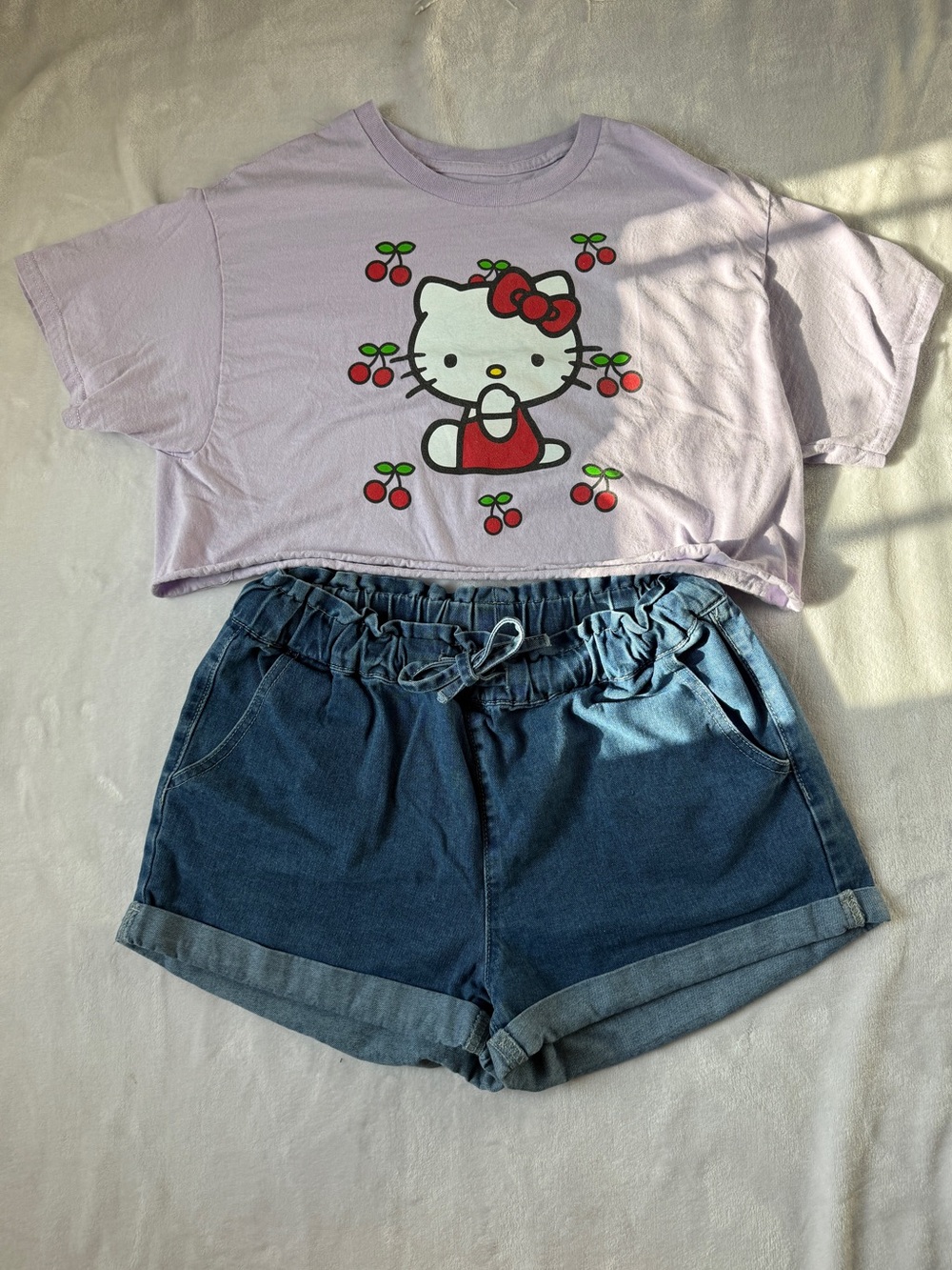 Sanrio Hello Kitty cotton crop top and SHEIN ruched short set